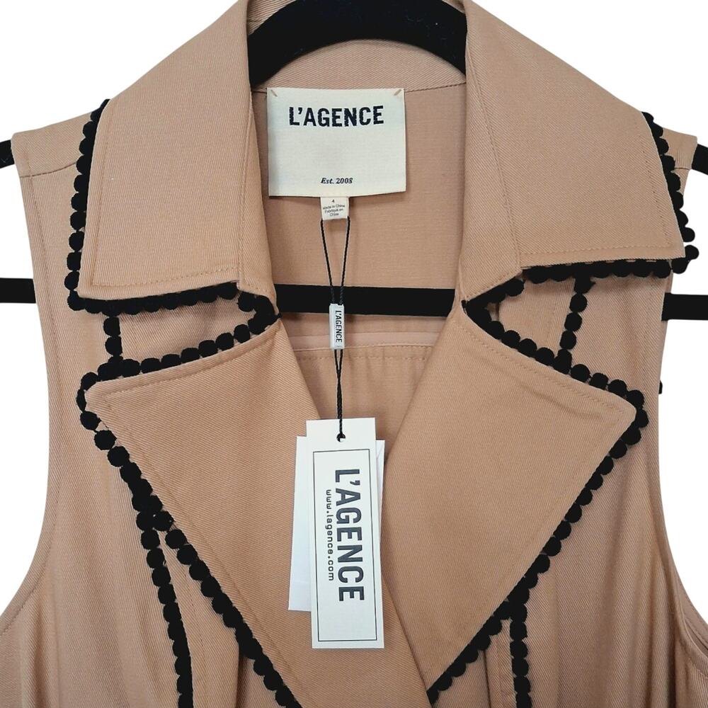 NWT L'AGENCE Camel Tan Double-Breasted Belted Dress Vest Women's Size 4 - Picture 2 of 4